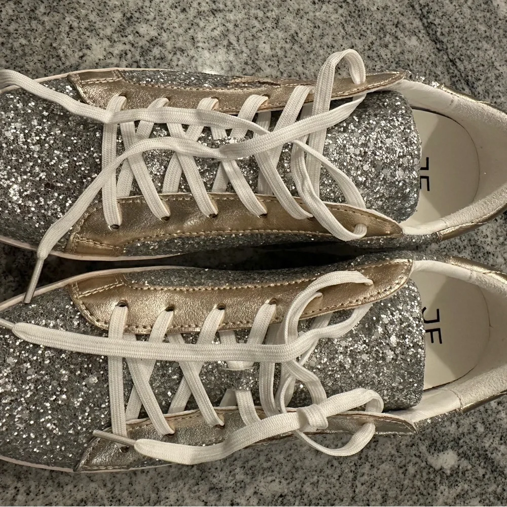 JustFab Glittery Silver and Gold Sneakers - Picture 2 of 3